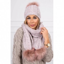 Set tricotat cu fular si caciula Pink Melange