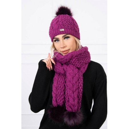 Set tricotat cu fular si caciula Dark Fucsia