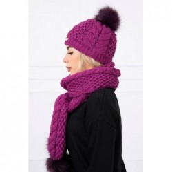 Set tricotat cu fular si caciula Dark Fucsia