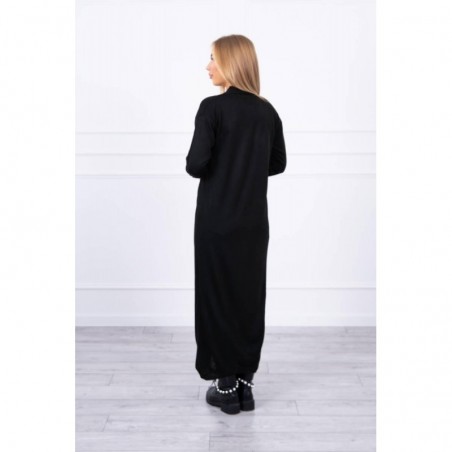 Cardigan lung subtire negru cu cordon
