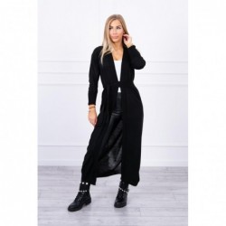 Cardigan lung subtire negru cu cordon
