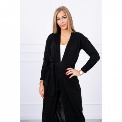 Cardigan lung subtire negru cu cordon