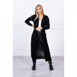 Cardigan lung subtire negru cu cordon