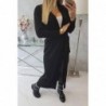 Cardigan lung subtire negru cu cordon
