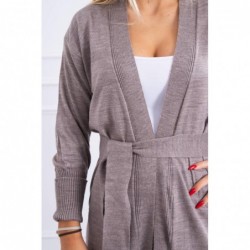 Cardigan lung subtire capuccino cu cordon