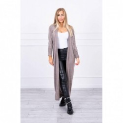 Cardigan lung subtire capuccino cu cordon