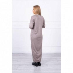 Cardigan lung subtire capuccino cu cordon