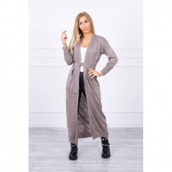 Cardigan lung subtire capuccino cu cordon