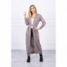 Cardigan lung subtire capuccino cu cordon