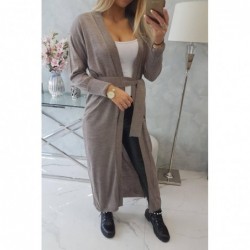 Cardigan lung subtire capuccino cu cordon