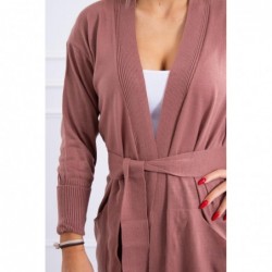 Cardigan lung subtire dark pink cu cordon