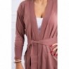 Cardigan lung subtire dark pink cu cordon