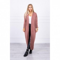 Cardigan lung subtire dark pink cu cordon