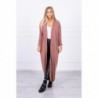 Cardigan lung subtire dark pink cu cordon