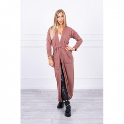 Cardigan lung subtire dark pink cu cordon