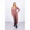 Cardigan lung subtire dark pink cu cordon