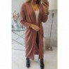 Cardigan lung subtire dark pink cu cordon
