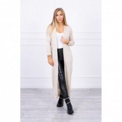 Cardigan lung subtire beige cu cordon