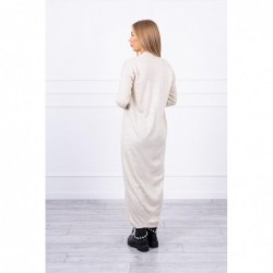 Cardigan lung subtire beige cu cordon