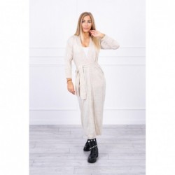 Cardigan lung subtire beige cu cordon