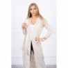 Cardigan lung subtire beige cu cordon