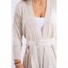 Cardigan lung subtire beige cu cordon