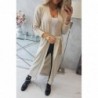 Cardigan lung subtire beige cu cordon