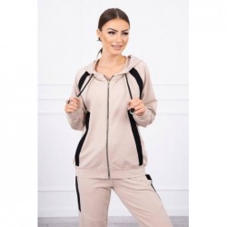 Trening 90% bumbac bej Cotton Stripe cu fermoar