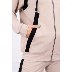 Trening 90% bumbac bej Cotton Stripe cu fermoar