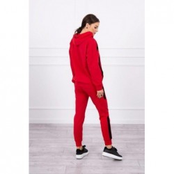 Trening 90% bumbac rosu Cotton Stripe cu fermoar