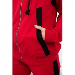 Trening 90% bumbac rosu Cotton Stripe cu fermoar