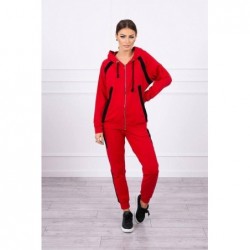 Trening 90% bumbac rosu Cotton Stripe cu fermoar
