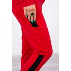 Trening 90% bumbac rosu Cotton Stripe cu fermoar