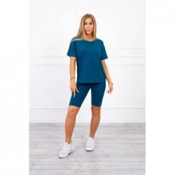 Compleu bleu 90%bumbac pantaloni 3/4 si tricou