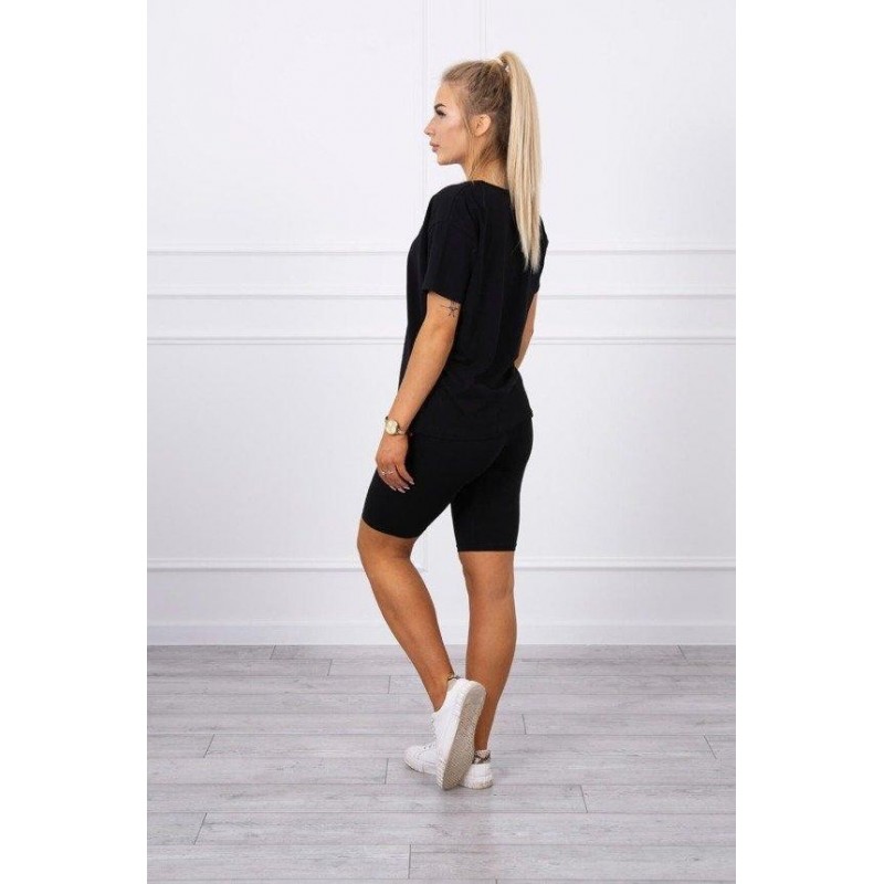 Compleu negru bumbac pantaloni 3/4 si tricou