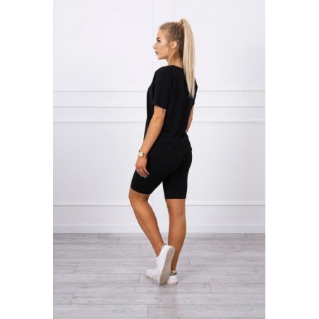 Compleu negru bumbac pantaloni 3/4 si tricou Compleu negru bumbac pantaloni 3/4 si tricou