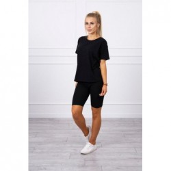Compleu negru bumbac pantaloni 3/4 si tricou