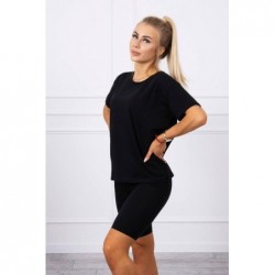 Compleu negru bumbac pantaloni 3/4 si tricou