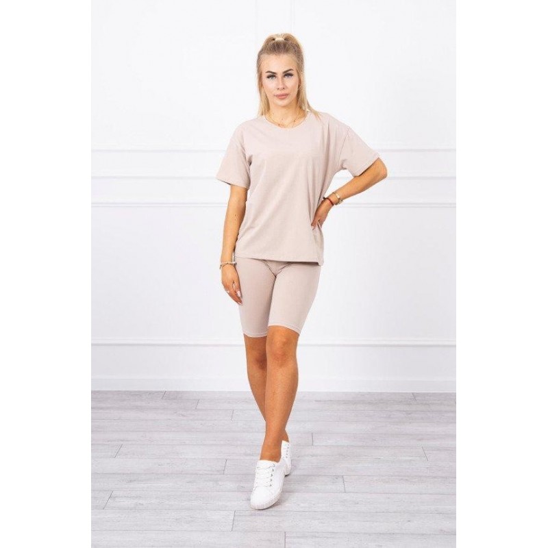 Compleu bej bumbac pantaloni 3/4 si tricou