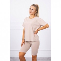 Compleu bej bumbac pantaloni 3/4 si tricou
