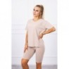 Compleu bej bumbac pantaloni 3/4 si tricou