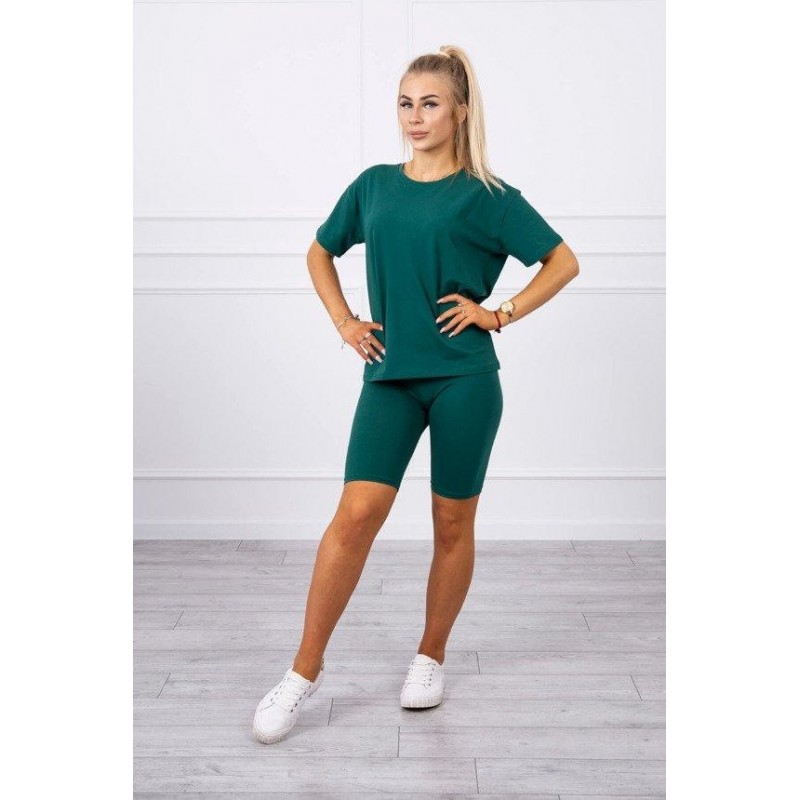 Compleu verde smarald bumbac pantaloni 3/4 si tricou