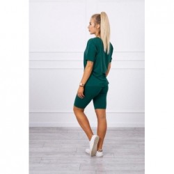 Compleu verde smarald bumbac pantaloni 3/4 si tricou