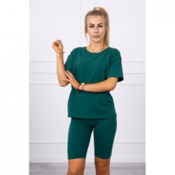 Compleu verde smarald bumbac pantaloni 3/4 si tricou