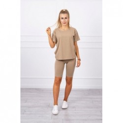 Compleu capuccino bumbac pantaloni 3/4 si tricou