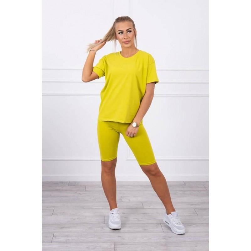 Compleu kiwi bumbac pantaloni 3/4 si tricou